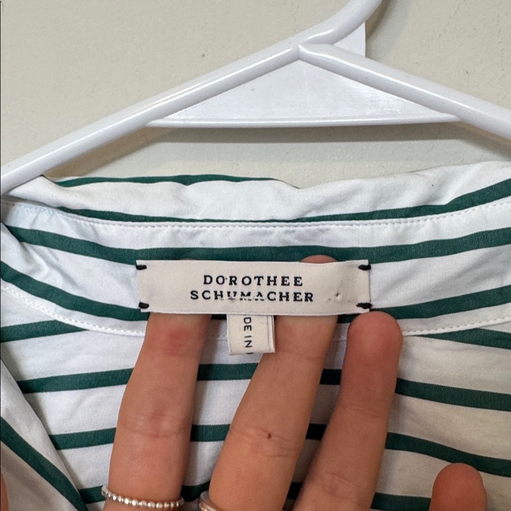 Dorothee Schumacher Bubble Hem Green/White Stripe Button Up Blouse - XS/S - Picture 4 of 5